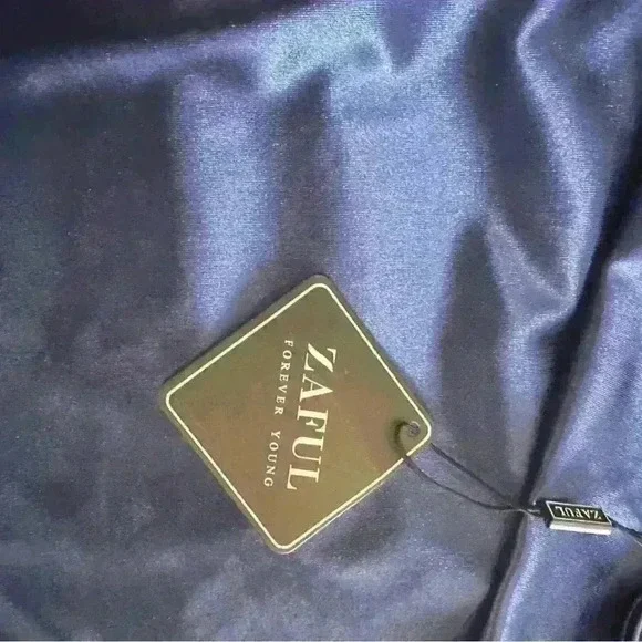 Zaful Dark Blue Satin feel Cowl Neck Dress with Tie Back – Size M, New with Tags - Picture 4 of 4